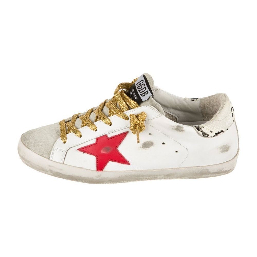Golden goose Superstar Sneaker in Ice, White, Red, & Rock Snake size 40.